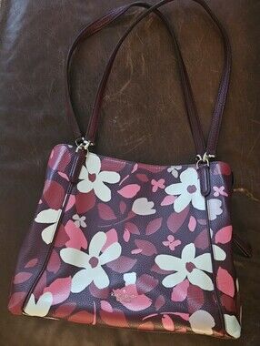kate spade Burgundy Floral Leather Shoulder Bag with Pink & White Accents